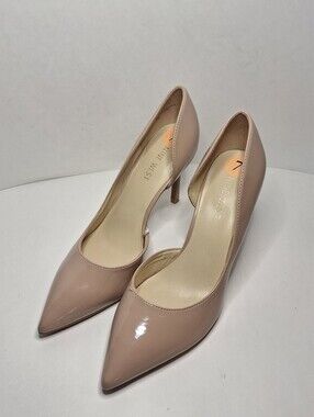 Nine West Nude Patent Faux Leather Pumps Women’s Heels Size 7 M Classic Shoes